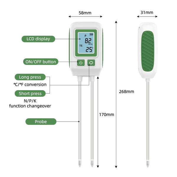 Portable NPK Soil Meter - Nitrogen Phosphorus Potassium Temp