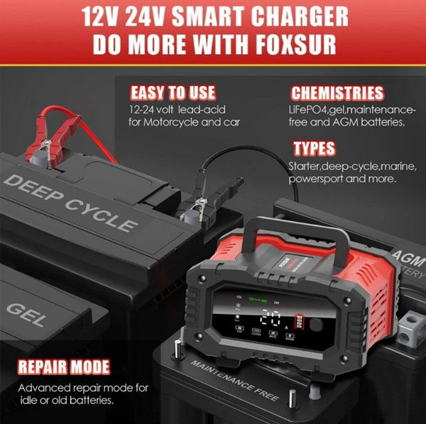 12V/24V Battery Jump Starter Charger & Maintainer for Deutz-Fahr Tractor