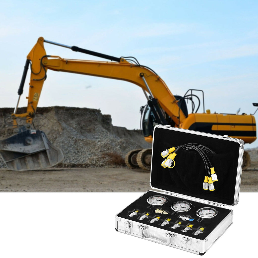JAHEZYAN Hydraulic Pressure Test Kit – 3 Gauges (4000/6000/10000 PSI), 8 Couplings, 3 Hoses, Quick Connector, Aluminum Case – For Excavators & Construction Machinery JAHEZYAN Hydraulic Gauge Set JAHEZYAN Hydraulic Pressure Test Kit – 3 Gauges (4000/6000/10000 PSI), 8 Couplings, 3 Hoses, Quick Connector, Aluminum Case – For Excavators & Construction Machinery JAHEZYAN Hydraulic Gauge Set