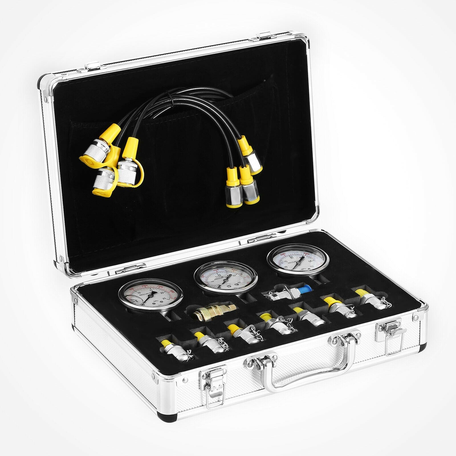 E-cowlboy 60P Hydraulic Pressure Test Kit – 5 Gauges, 24 Couplings, 3 Hoses, For Excavator